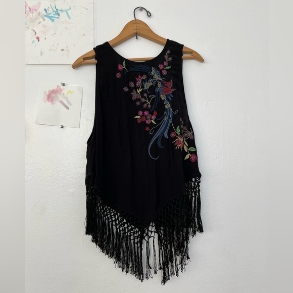 Free People Sleeveless Embroidered Blouse with Tassels - Picture 2 of 6